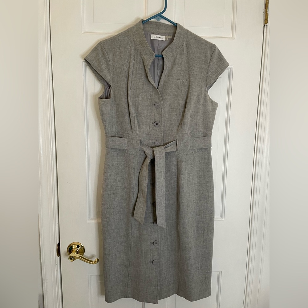 Calvin Klein Gray Belted Dress